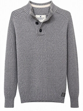 American Eagle Outfitters No. 77 Grey Mock Neck Button Sweater Men’s L